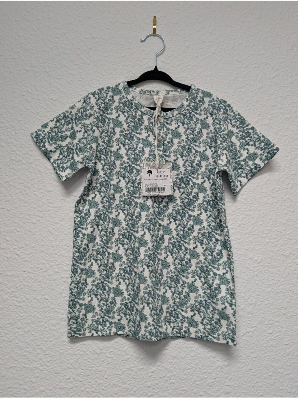 Kate Quinn Organic Cotton Jade Ditsy Floral Henley Tee Short Sleeve 8Y